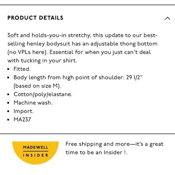 NWT! Madewell Indie Henley Thong Bodysuit! - Picture 6 of 13